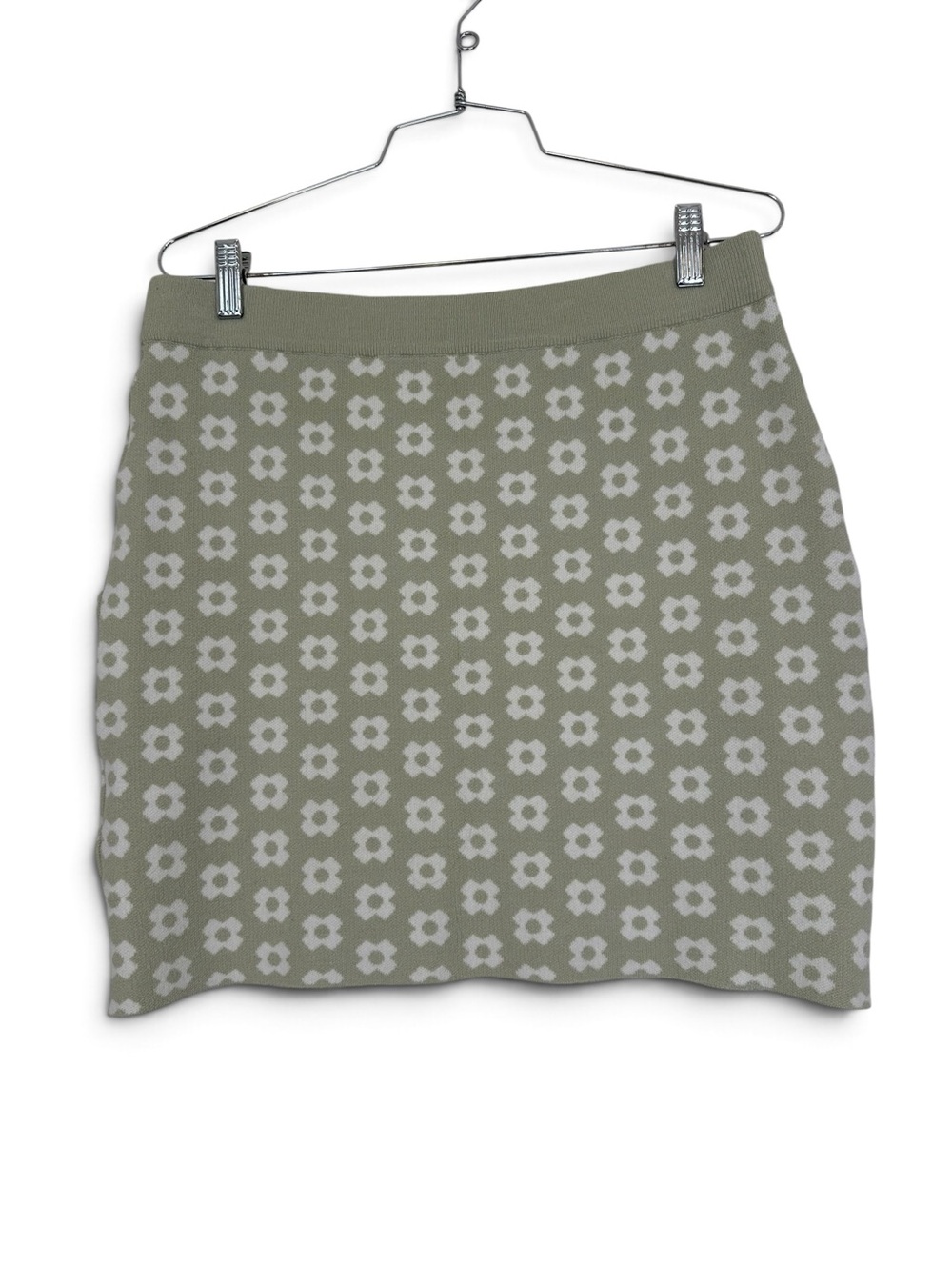 Princess Polly Adora Sage Green Daisy Knit Mini Skirt Size 10 Y2K
